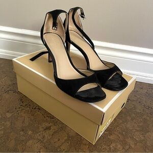 Black Suede Open Toe 3” Stiletto Heels w/ Ankle Strap - 7.5